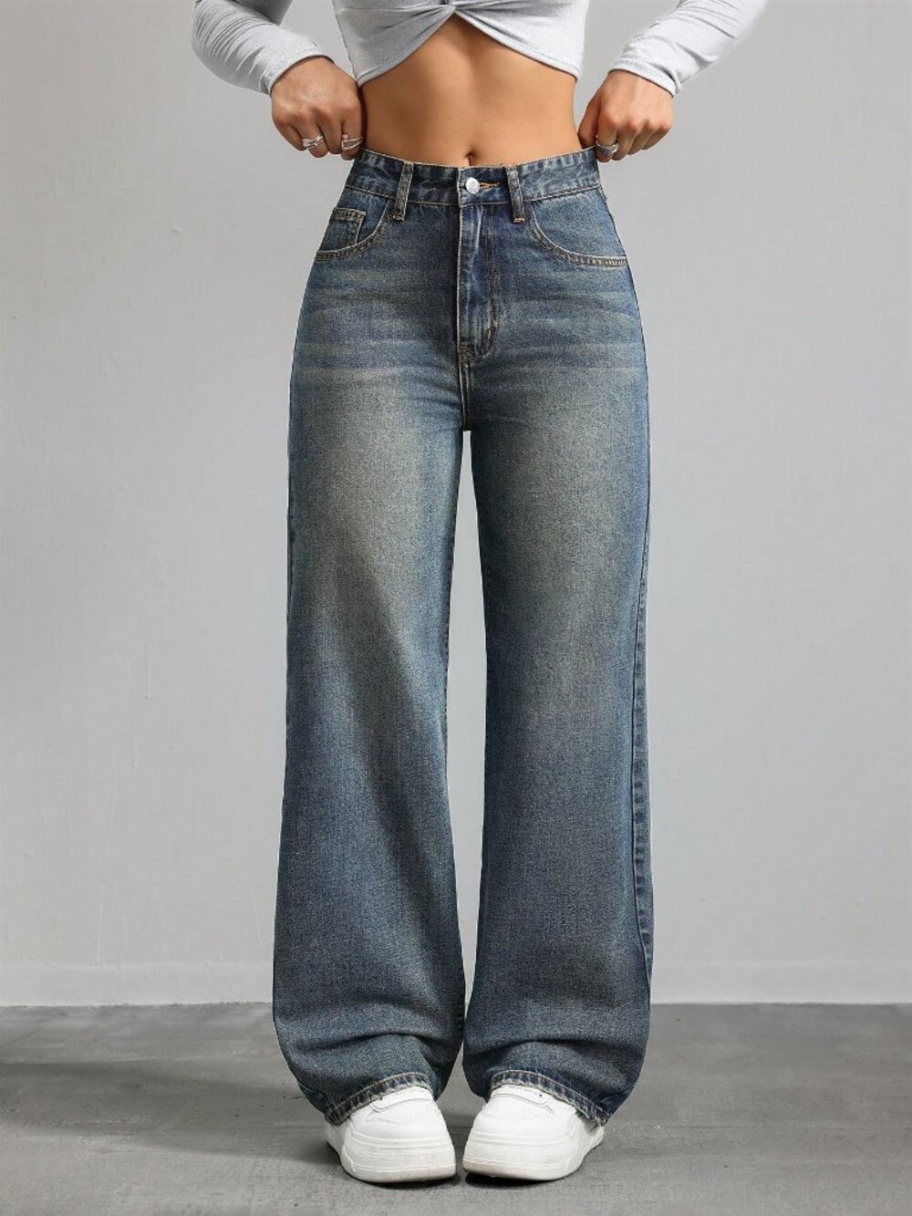 Blue Casual Women's Straight Leg Jeans